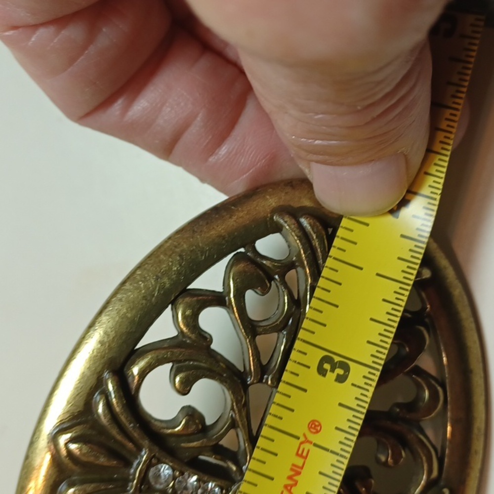 Vintage Brass Rhinstone Womans Oval Cross Western Studded 100% Leather Belt - Picture 6 of 16